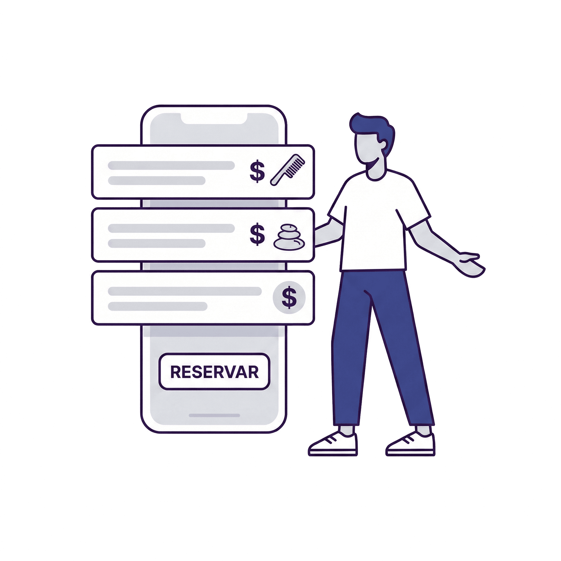 Ilustración minimalista de un menú de servicios con reservas